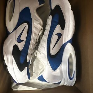 White and Blue Athletic Sneakers